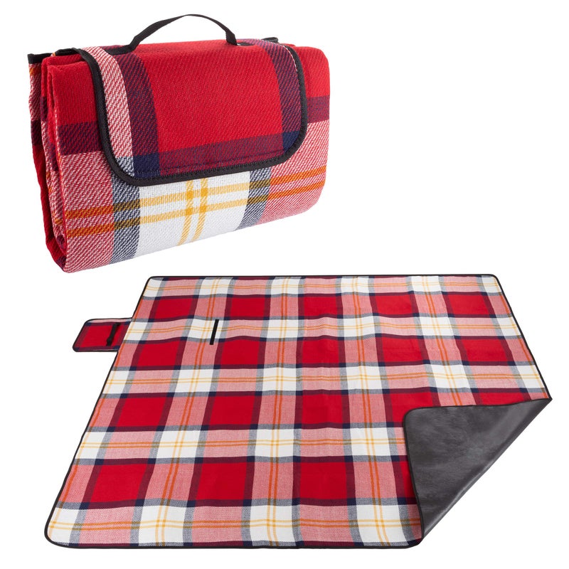 Wakeman Outdoor Picnic Blanket with Foam Padding - Waterproof and Foldable Beach Mat for Travel, Camping, Festivals, and Sports by Wakeman (Red Plaid) - Image 1
